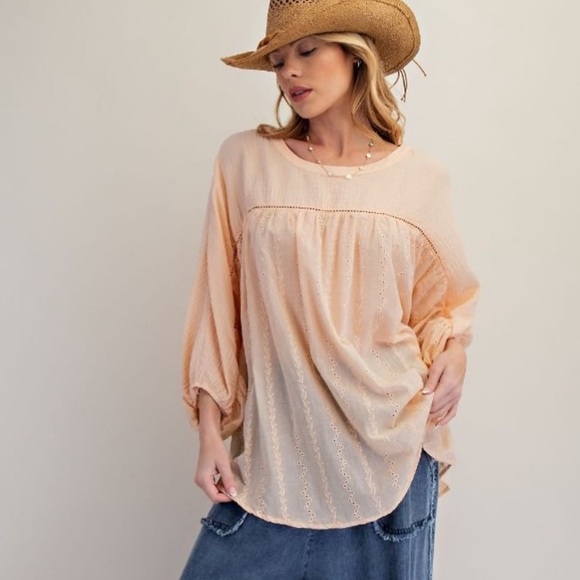 835 ❤️ EASEL EYELET LACE MIX COTTON GAUZE MINERAL WASHED
TOP - Picture 3 of 5